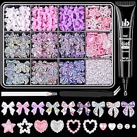 500 Pcs 3D Nail Charms And Flatback Pearls 11 6 Colors Bow Pinkwhite Star Heart Cute Charms 26Mm White Pearls For Nail A