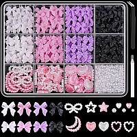 600 Pcs 3D Nail Charms And Flatback Pearls Set 7 4 Colors Nail Bows Charm Pinkwhite Star Heart Moon Cute Nail Jewels 24Mm