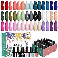 Phoenixy 24 Pcs Gel Nail Polish Set Spring 21 Colors 8Ml Gel Nail Polish Kit With Base Glossy Matte Top Coat Black Gray Red Nai