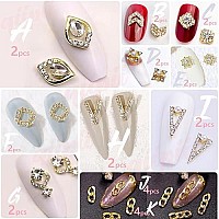 Qiipii 62Pcs Golden Alloy Nail Charms Bulk Luxury Rhinestones Charms For Nails Metal 3D Gold Nail Art Gems Crystals Diamonds Jew