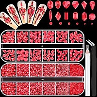 2630Pcs Red Glass Nail Rhinestones 120Pcs Multi Shapes Flatback Gems Crystal 2510Pcs 154Mm Round Beads Manicure Diomand Jew