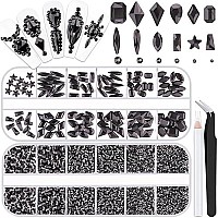 3220Pcs Black Glass Nail Rhinestones 120Pcs Multi Shapes Flatback Gems Crystal 3100Pcs 154Mm Round Beads Manicure Diomand J