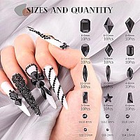 3220Pcs Black Glass Nail Rhinestones 120Pcs Multi Shapes Flatback Gems Crystal 3100Pcs 154Mm Round Beads Manicure Diomand J