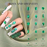 2630Pcs Emerald Green Glass Nail Rhinestones 120Pcs Multi Shapes Flatback Gems Crystal 2510Pcs 154Mm Round Beads Manicure D