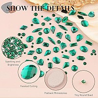 2630Pcs Emerald Green Glass Nail Rhinestones 120Pcs Multi Shapes Flatback Gems Crystal 2510Pcs 154Mm Round Beads Manicure D