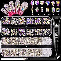 2630Pcs Ab Glass Nail Rhinestones 120Pcs Multi Shapes Flatback Gems Crystal 2510Pcs 154Mm Round Beads With Rhinestones Glue