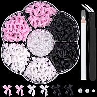 1 Box 3D Bow Nail Charms And Flatback Pearls Set 11 120 Pcs Pink White Black Cute Bow Charms For Nail Design 24Mm White Nail