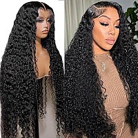 Amskdum 13X6 Deep Wave Lace Front Wigs Human Hair Pre Plucked Deep Curly Hd Lace Frontal Wigs Human Hair 200 Density Wigs For W