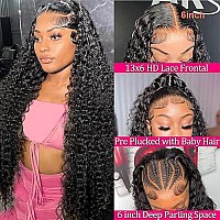 Amskdum 13X6 Deep Wave Lace Front Wigs Human Hair Pre Plucked Deep Curly Hd Lace Frontal Wigs Human Hair 200 Density Wigs For W