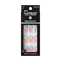 Kiss Impress No Glue Mani Presson Nails Premium Best Life Blue Medium Size Almond Shape Includes 30 Nails Prep Pad In