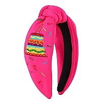 Fedans Women Knotted Headband Barbie Pink Birthday Cake Headband Top Knotted Embroidery Hairband Ladies Twist Fashion Hair Acces