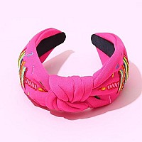 Fedans Women Knotted Headband Barbie Pink Birthday Cake Headband Top Knotted Embroidery Hairband Ladies Twist Fashion Hair Acces