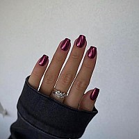 Purple Red Chrome Square Press On Nails Short Medium Kqueenest Mirror Metal False Acrylic Nails Press Ons Metallic Fake Nails Na