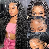 Amskdum 13X6 Deep Wave Lace Front Wigs Human Hair Hd Transparent Glueless Wigs Human Hair 200 Density Pre Plucked Deep Curly La