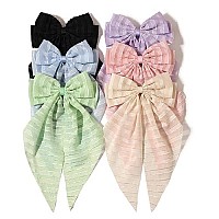 Furling Pompoms Hair Clip Hair Bow Clip For Women 6 Pieces Large Hair Bows With Long Tail Tulle Striped And Ribbon Bows Sui