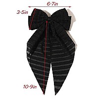 Furling Pompoms Hair Clip Hair Bow Clip For Women 6 Pieces Large Hair Bows With Long Tail Tulle Striped And Ribbon Bows Sui