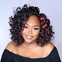 Toyotress Ocean Wave Crochet Hair 16 Inch 8 Packs Black Mix Burgundy Highlight Ocean Wave Braiding Hair Beach Curl Deep Twist