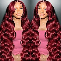 Candeas 28 Inch 99J Burgundy Lace Front Wigs Human Hair 180 Density 13X4 Hd Lace Front Wigs Human Hair Body Wave Lace Front Wig