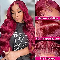 Candeas 28 Inch 99J Burgundy Lace Front Wigs Human Hair 180 Density 13X4 Hd Lace Front Wigs Human Hair Body Wave Lace Front Wig