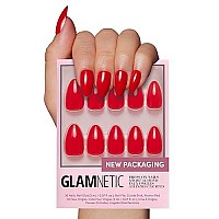 Glamnetic Press On Nails Fiery Red Opaque Bright Red Short Almond Fake Nails Reusable 15 Sizes 30 Nail Kit