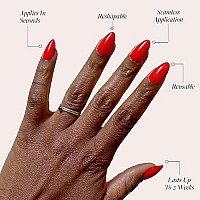 Glamnetic Press On Nails Fiery Red Opaque Bright Red Short Almond Fake Nails Reusable 15 Sizes 30 Nail Kit