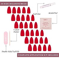 Glamnetic Press On Nails Fiery Red Opaque Bright Red Short Almond Fake Nails Reusable 15 Sizes 30 Nail Kit