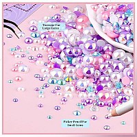 80G Flatback Pearls And Rhinestones For Crafting Pink Purple Mixed Size 310Mm Resin Rhinestones And Half Pearls For Bedazzling