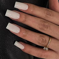 White Press On Nails Medium Long Square Xcreando Medium Coffin Nails Acrylic Nails Press Ons Glue On Nails Medium Length Solid