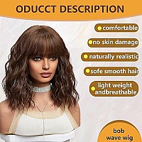 Brown Wigs For Women Dark Brown Short Curly Wavy Bob Wig With Bangs Medium Lenth Synthetic Hair For Daily Party Wedding Gift