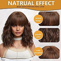 Brown Wigs For Women Dark Brown Short Curly Wavy Bob Wig With Bangs Medium Lenth Synthetic Hair For Daily Party Wedding Gift