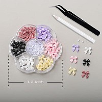 300Pcs Bow Nail Charms And Flatback Pearls Black White Pink Bowknot 3D Cute Nail Charms For Acrylic Nail Supplies Design White H