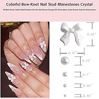 300Pcs Bow Nail Charms And Flatback Pearls Black White Pink Bowknot 3D Cute Nail Charms For Acrylic Nail Supplies Design White H