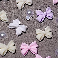 300Pcs Bow Nail Charms And Flatback Pearls Black White Pink Bowknot 3D Cute Nail Charms For Acrylic Nail Supplies Design White H