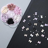 300Pcs Bow Nail Charms And Flatback Pearls Black White Pink Bowknot 3D Cute Nail Charms For Acrylic Nail Supplies Design White H