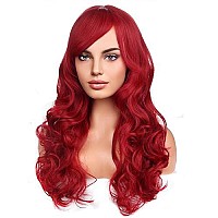 Righton Red Wig Long Curly Wig With Bangs Red Wig For Women Red Wigs Long Wavy Red Wig With Wig Cap