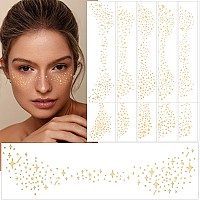 Junebrushs Glitter Freckles Face Tattoo 20 Sheets Gold Glow Up Face Makeup Speckles Waterrepellent Freckles Metallic Tattoo St