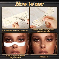 Junebrushs Glitter Freckles Face Tattoo 20 Sheets Gold Glow Up Face Makeup Speckles Waterrepellent Freckles Metallic Tattoo St